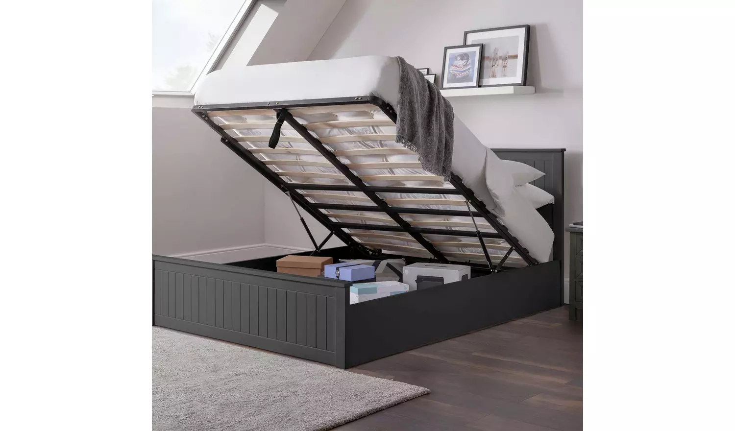 Julian Bowen Maine Double End Lift Ottoman Bed - Anthracite