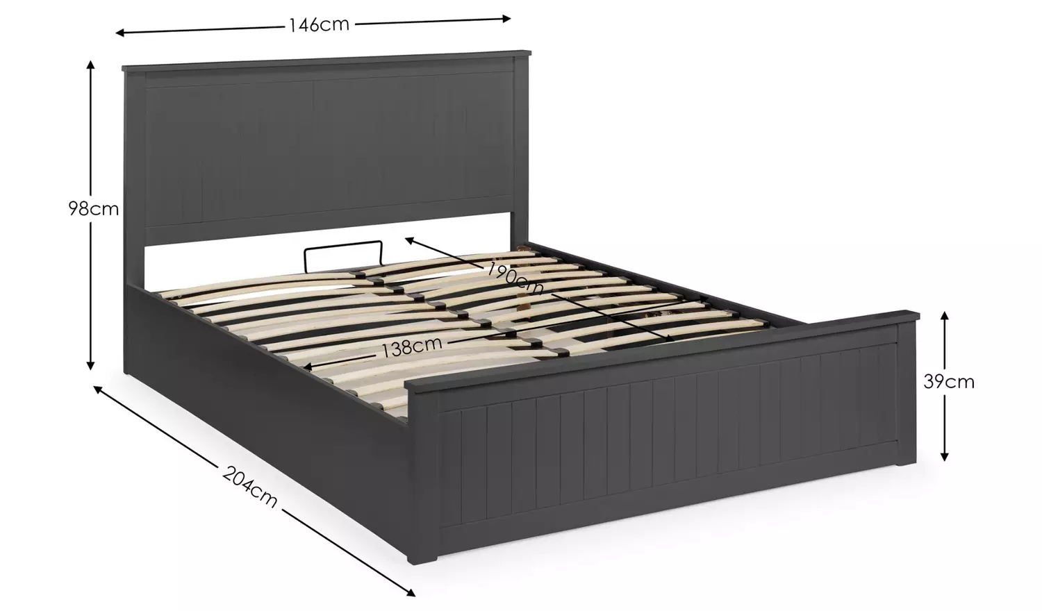 Julian Bowen Maine Double End Lift Ottoman Bed - Anthracite