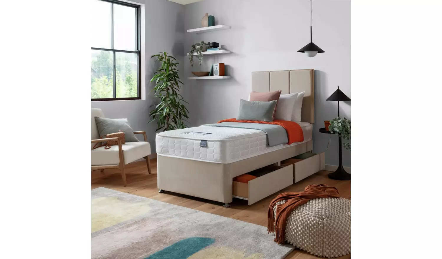 Silentnight Hatfield Single Memory 2 Drawer Divan Bed - Sand