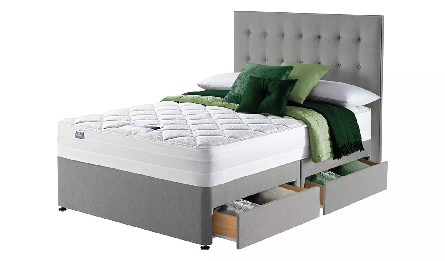 Silentnight Knightly Double Memory 4 Drawer Divan Bed - Grey