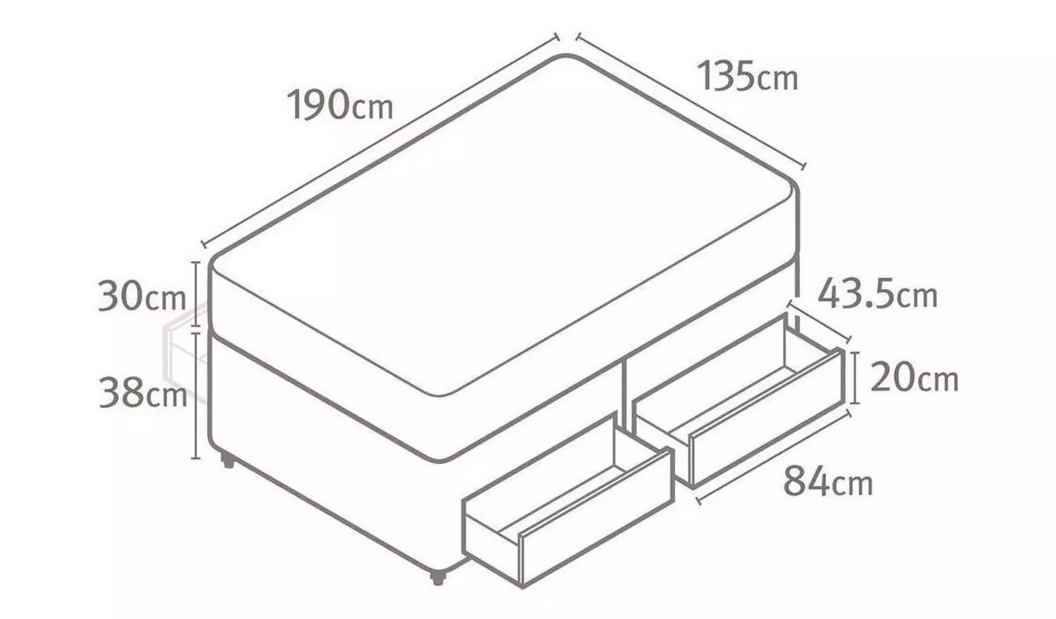 Silentnight Knightly Double Luxury 4 Drawer Divan Bed- Grey