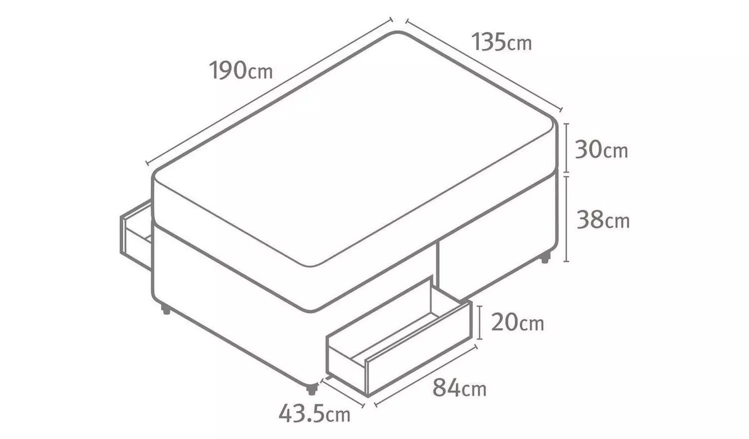 Silentnight Knightly Double Luxury 2 Drawer Divan Bed- Grey