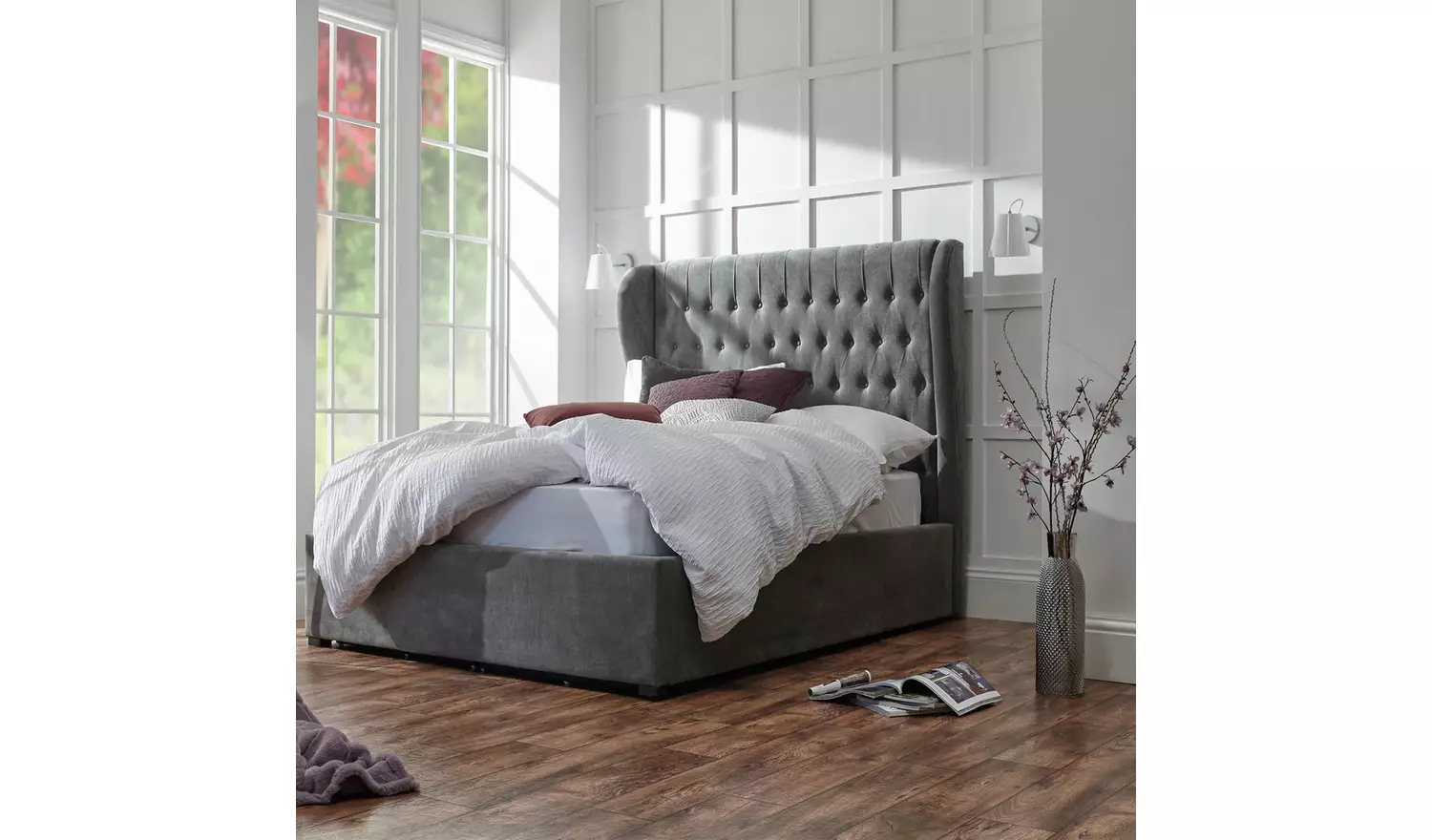 GFW Dakota Double End Lift Ottoman Bed with Mattress -Pewter