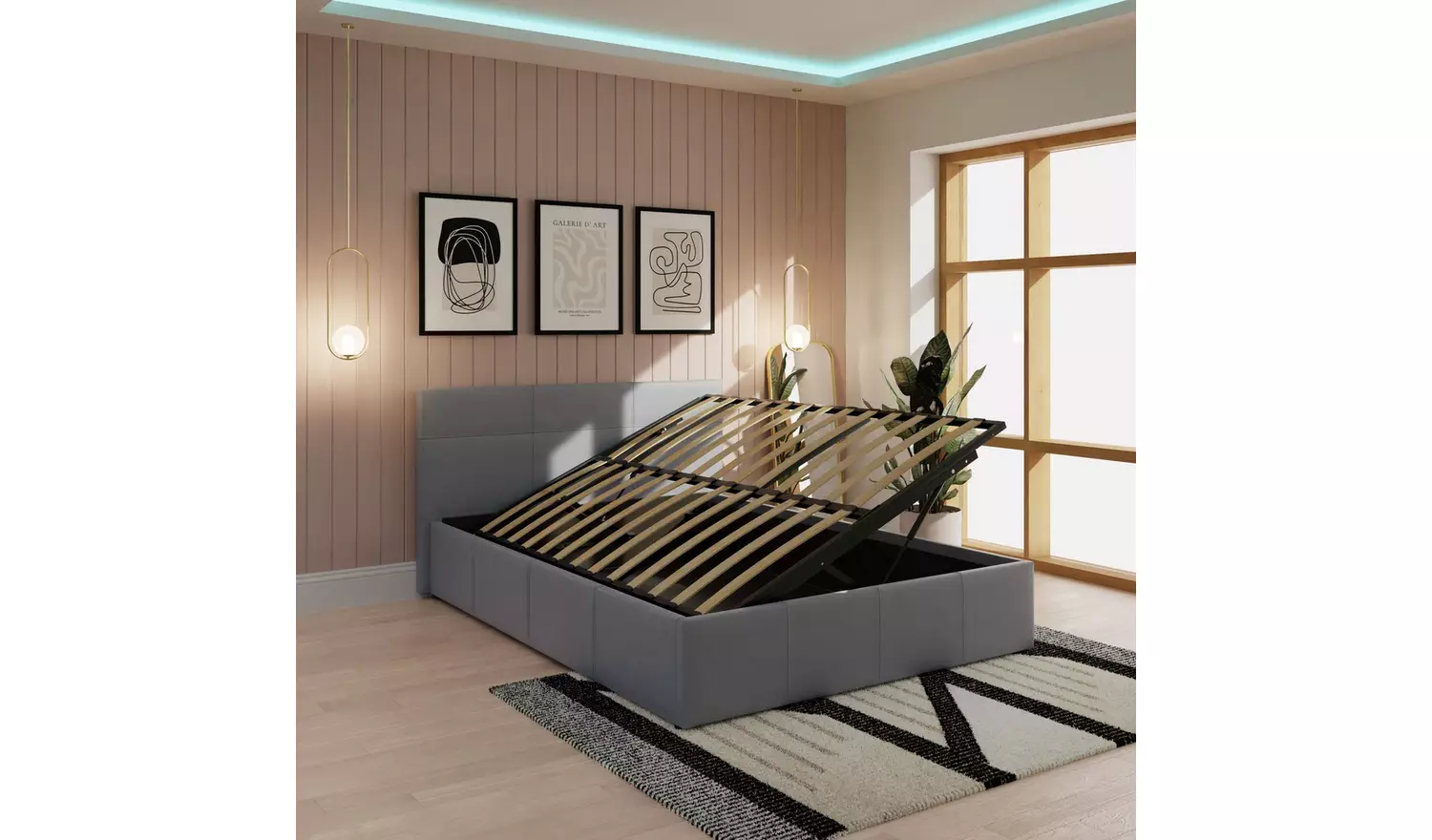 GFW Side Lift Kingsize Faux Leather Ottoman Bed - Grey