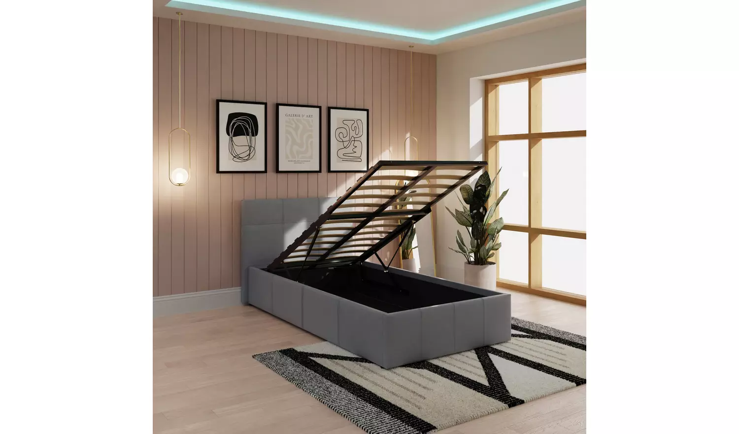 GFW End Lift Single Ottoman Bed with Mattress - Grey