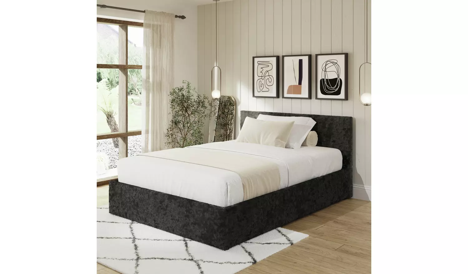 GFW End Lift Kingsize Velvet End Lift Ottoman Bed - Black