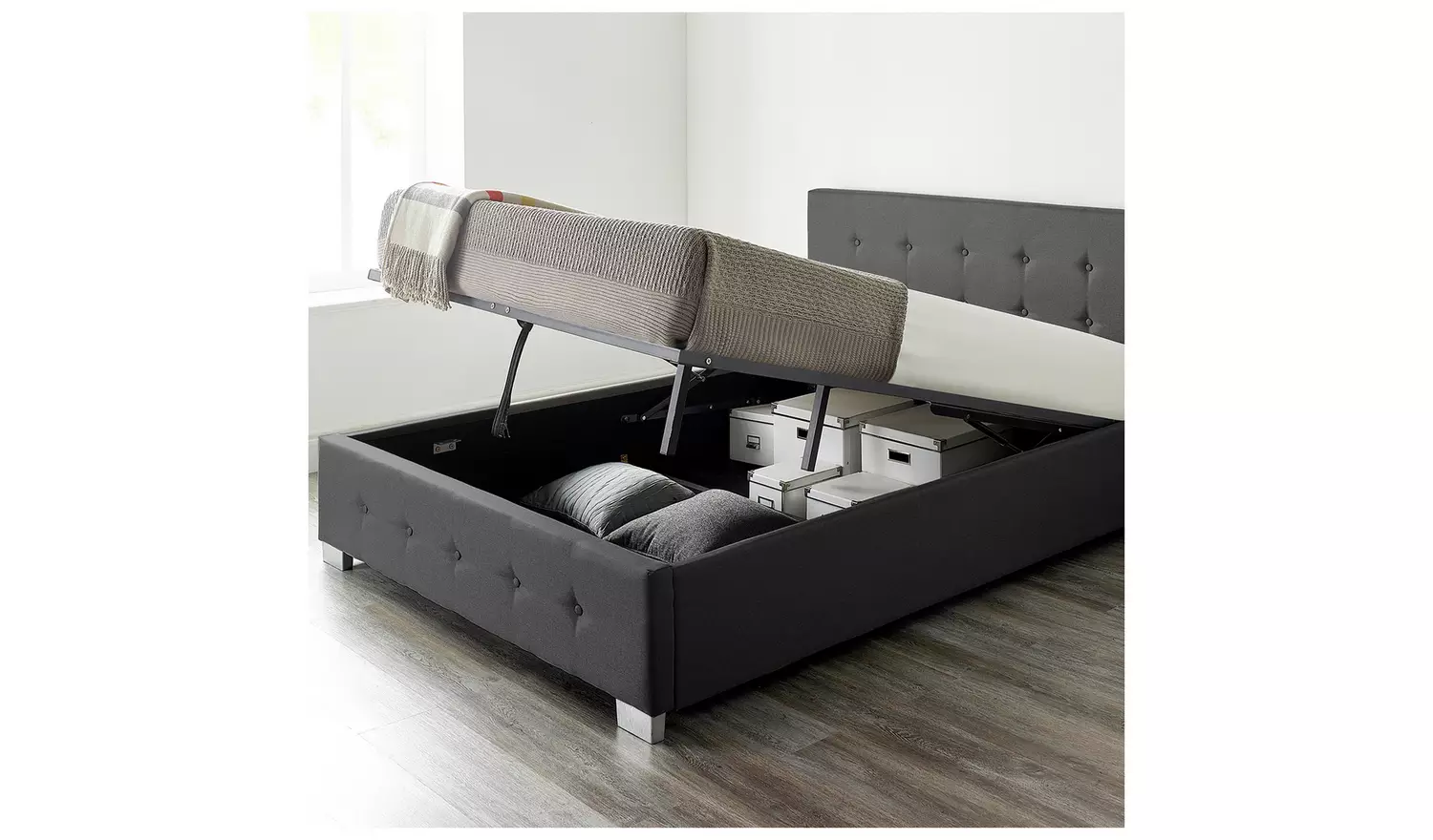 Aspire Small Double End Lift Ottoman Bed with Mattress-Black