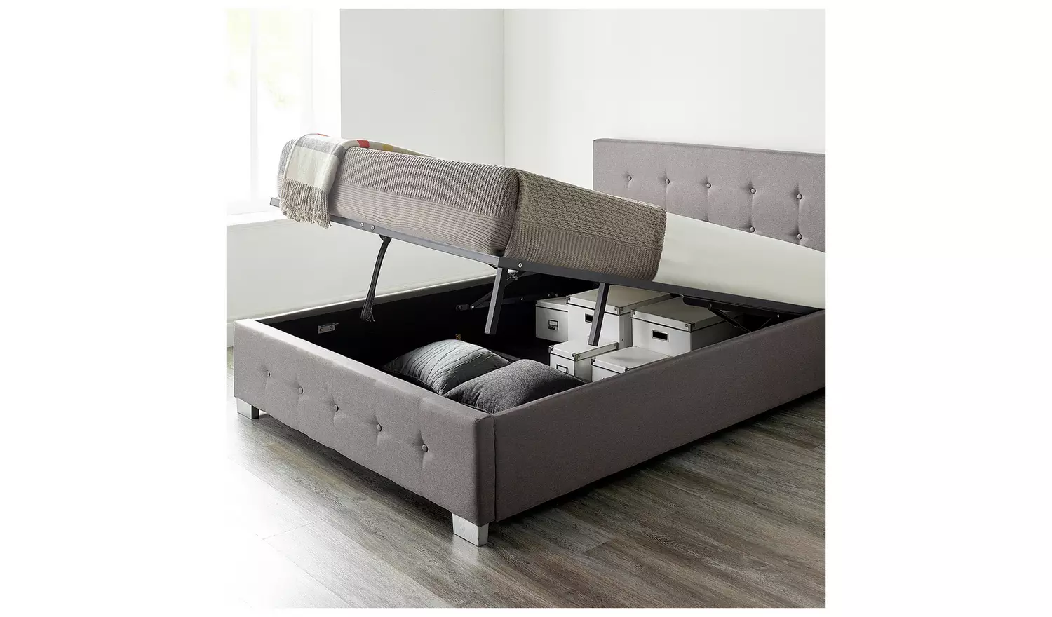 Aspire Superking End Lift Ottoman Bed with Mattress - Grey