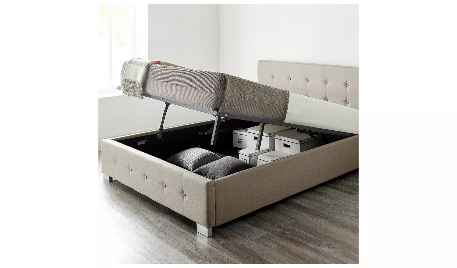 Aspire Fabric Single End Lift Ottoman Bed - Beige