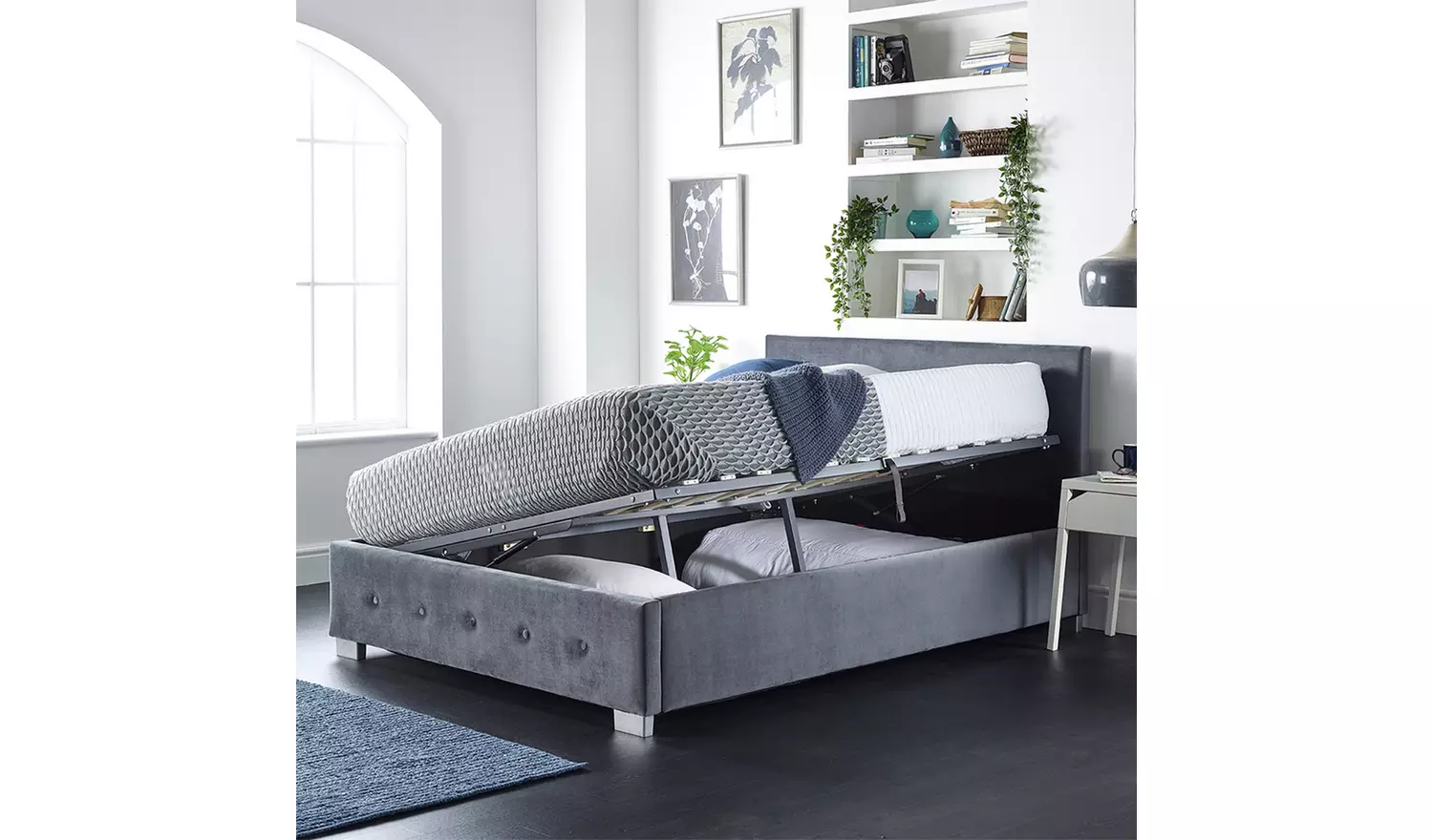 Aspire Velvet Kingsize Side Lift Ottoman Bed - Grey