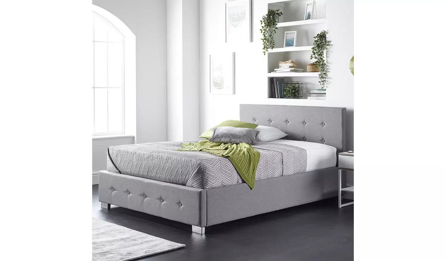 Aspire Side Lift Linen Double Ottoman Bed with Mattress-Grey