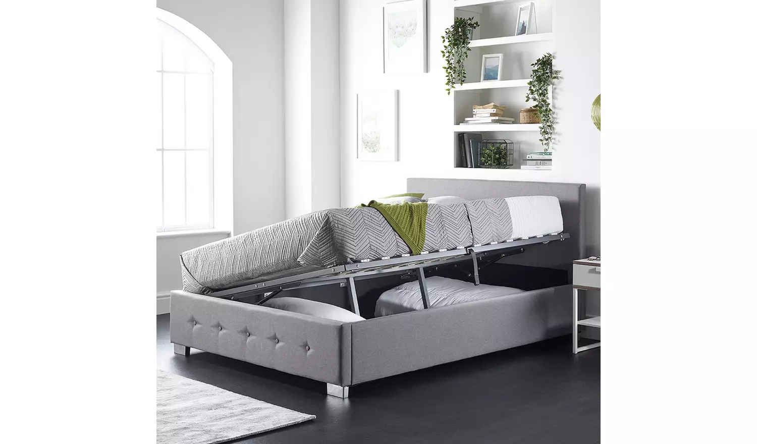 Aspire Side Lift Linen Double Ottoman Bed with Mattress-Grey