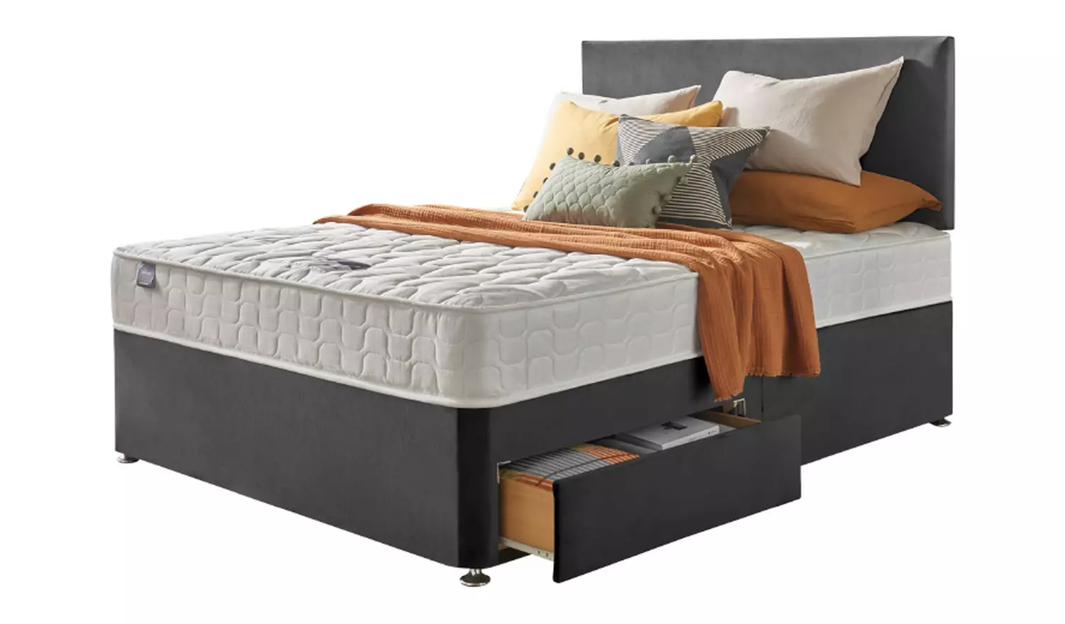 Silentnight Travis Small Double 2 Drawer Divan Bed- Charcoal