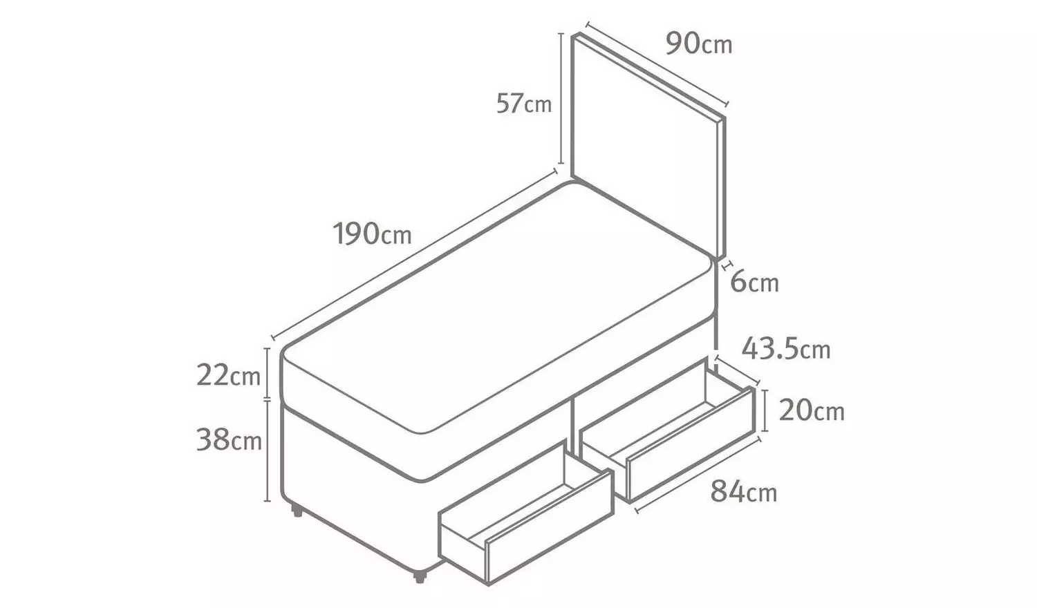 Silentnight Travis Single Ortho 2 Drawer Divan Bed- Charcoal