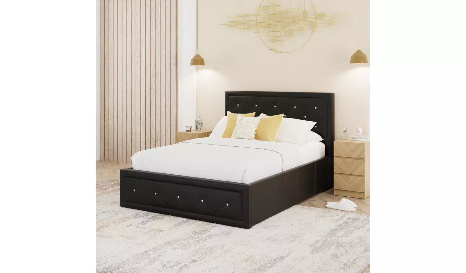 GFW Hollywood Ottoman Double Bed Frame - Black