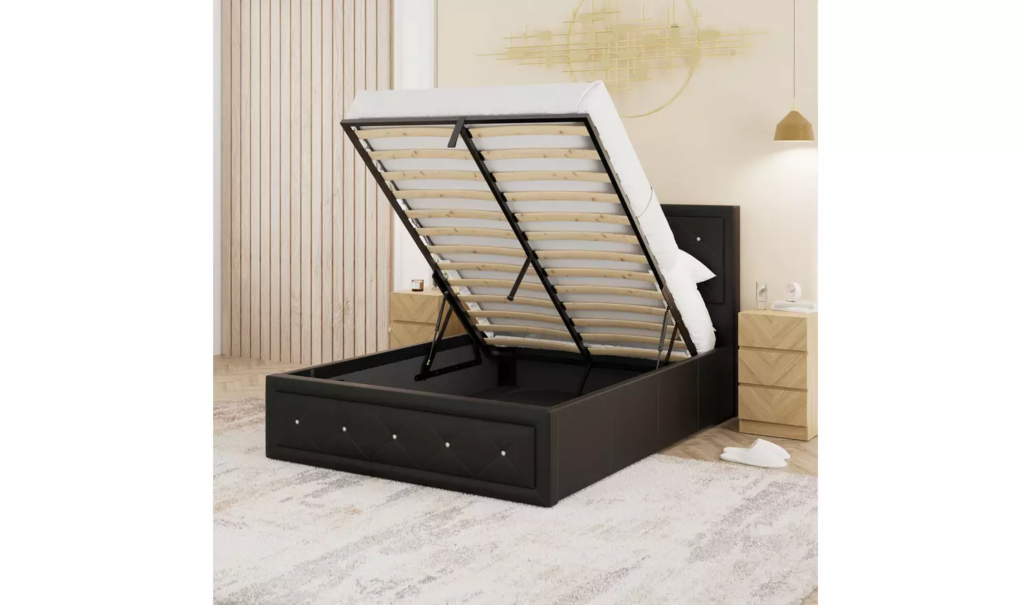 GFW Hollywood Ottoman Double Bed Frame - Black