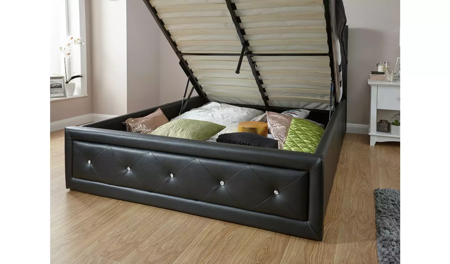 GFW Hollywood Ottoman Double Bed Frame - Black