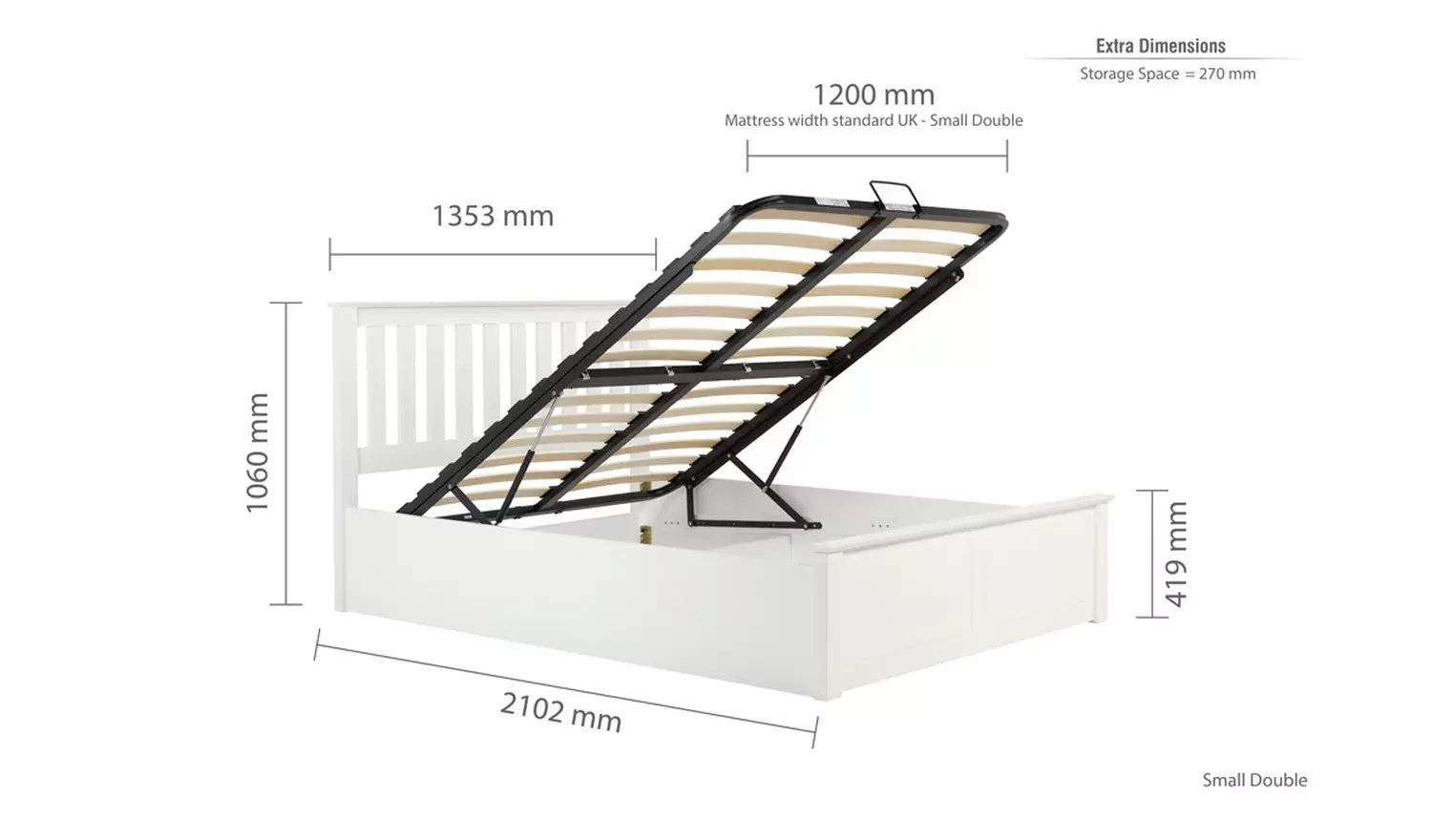 Birlea Phoenix Small Double End Lift Ottoman Bed - White