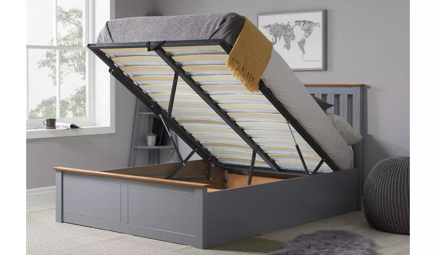 Birlea Phoenix Kingsize End Lift Ottoman Bed - Stone Grey