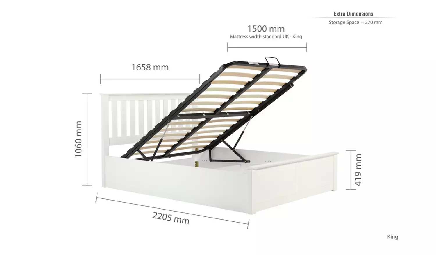 Birlea Phoenix Kingsize End Lift Ottoman Bed - White