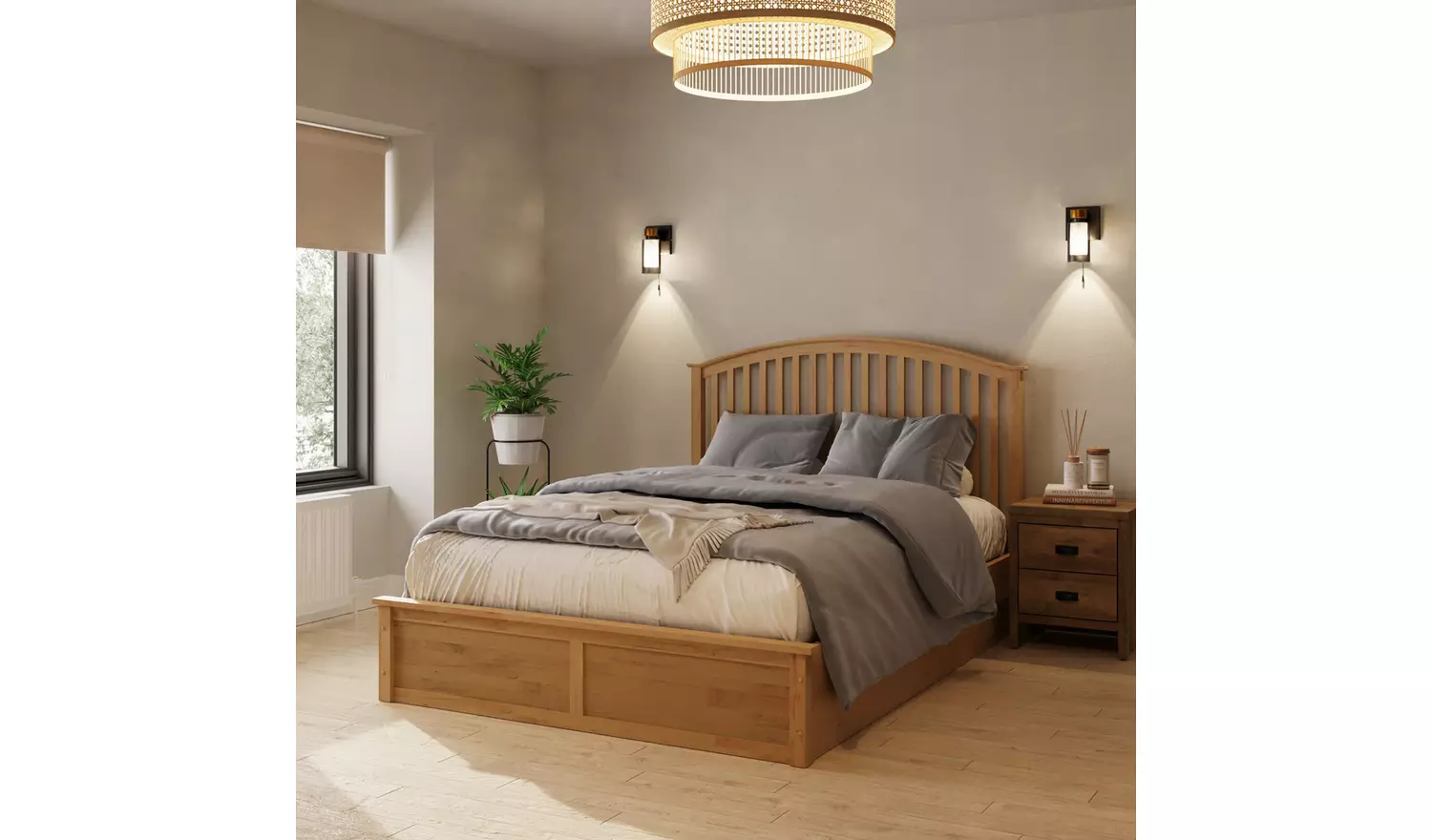 GFW Madrid Ottoman Double Wooden Bed Frame - Oak Effect