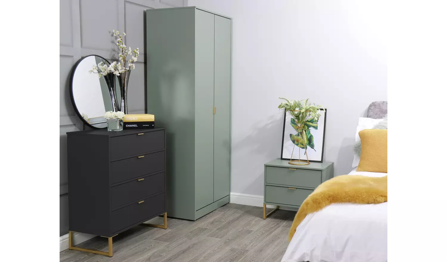 Livara Messina 2 Drawer Bedside Table - Green