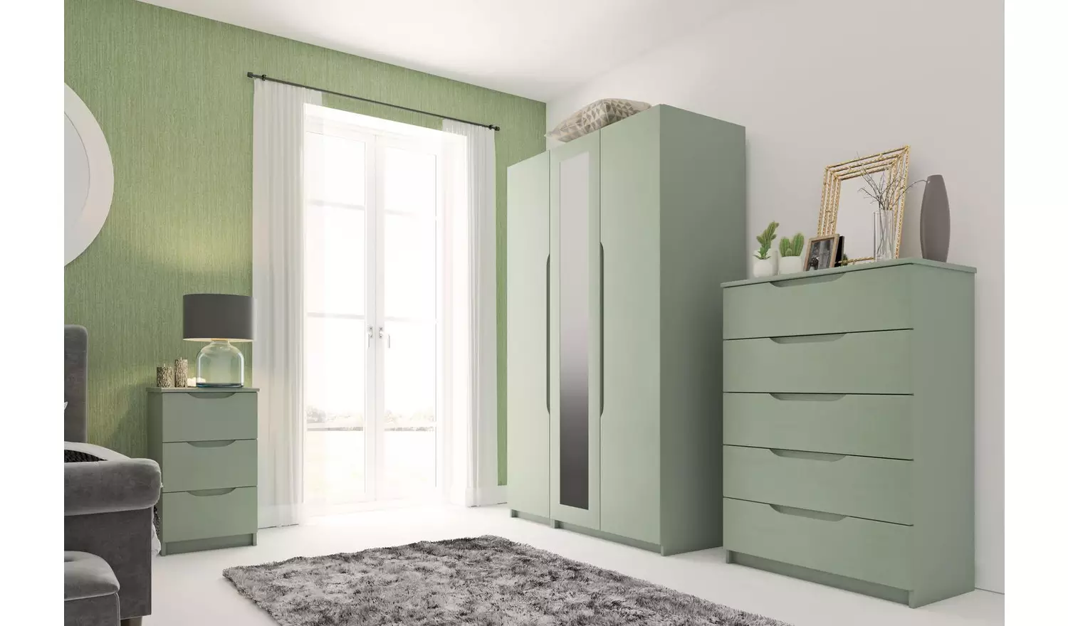Legato 3 Drawer Bedside Table - Green