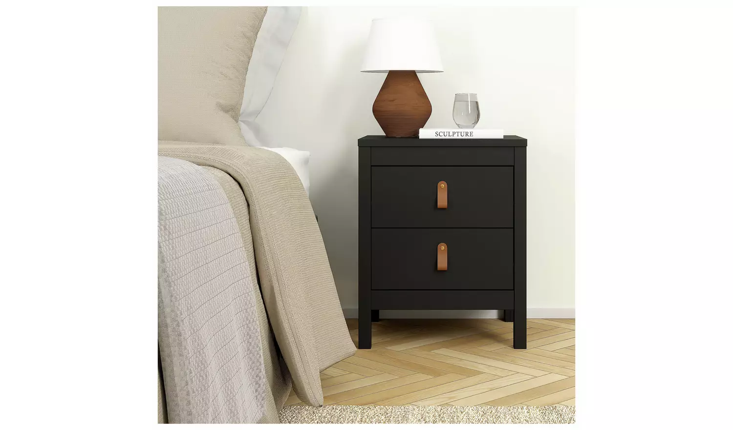 Tvilum Madrid 2 Drawer Bedside Table - Black
