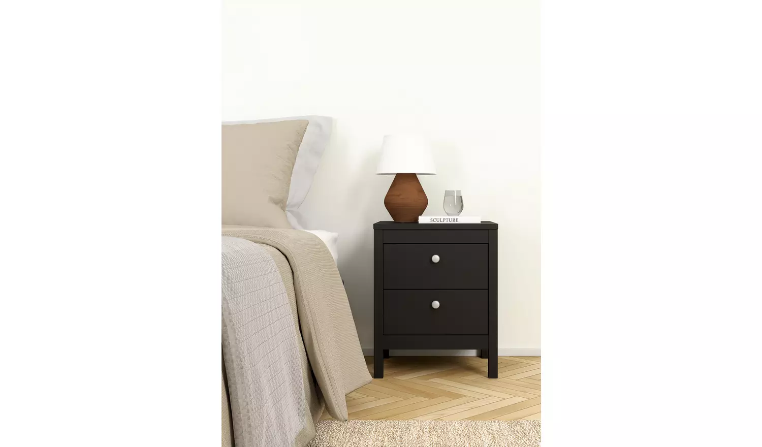 Tvilum Madrid 2 Drawer Bedside Table - Black