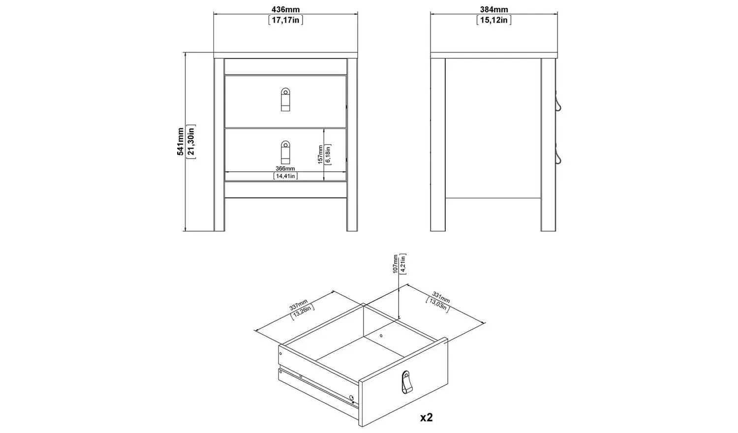 Tvilum Madrid 2 Drawer Bedside Table- White
