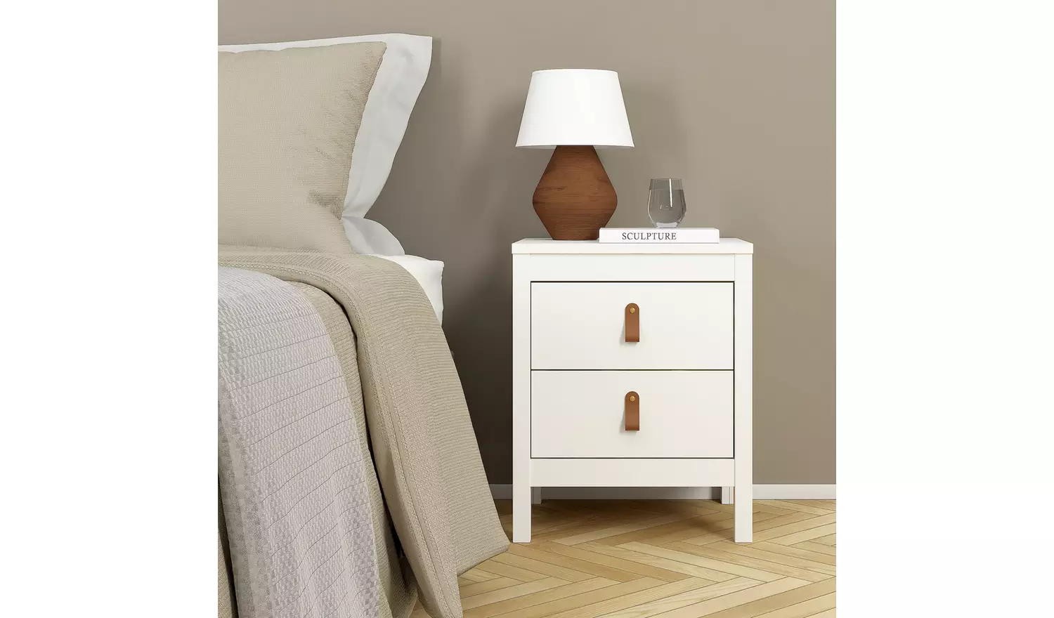 Tvilum Madrid 2 Drawer Bedside Table- White