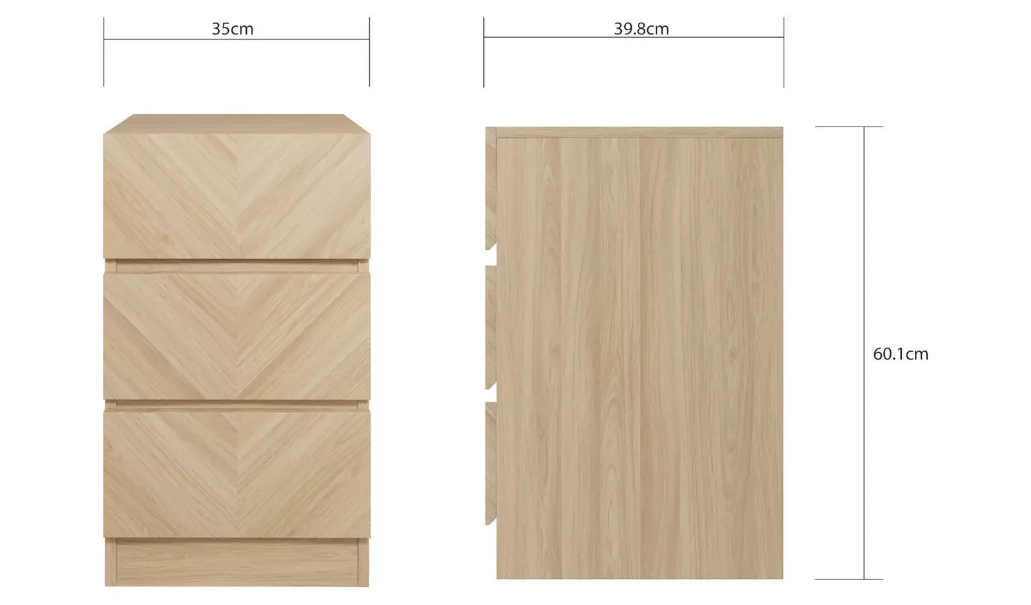 GFW Catania 3 Drawers Set of 2 Bedside Table - Oak