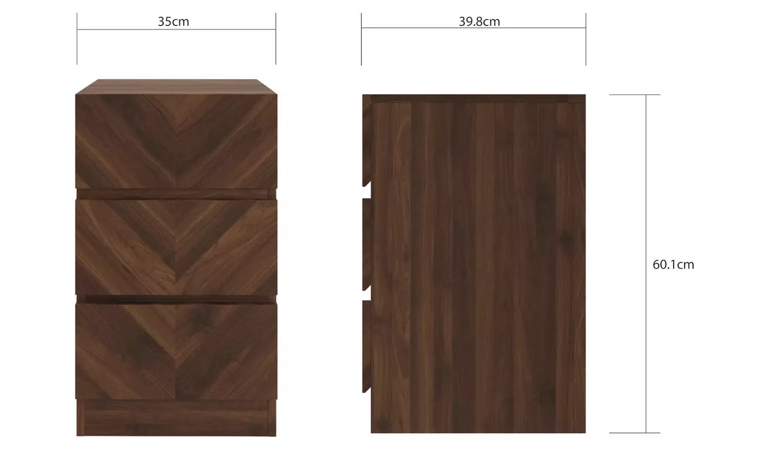 GFW Catania 3 Drawer Bedside Table - Walnut