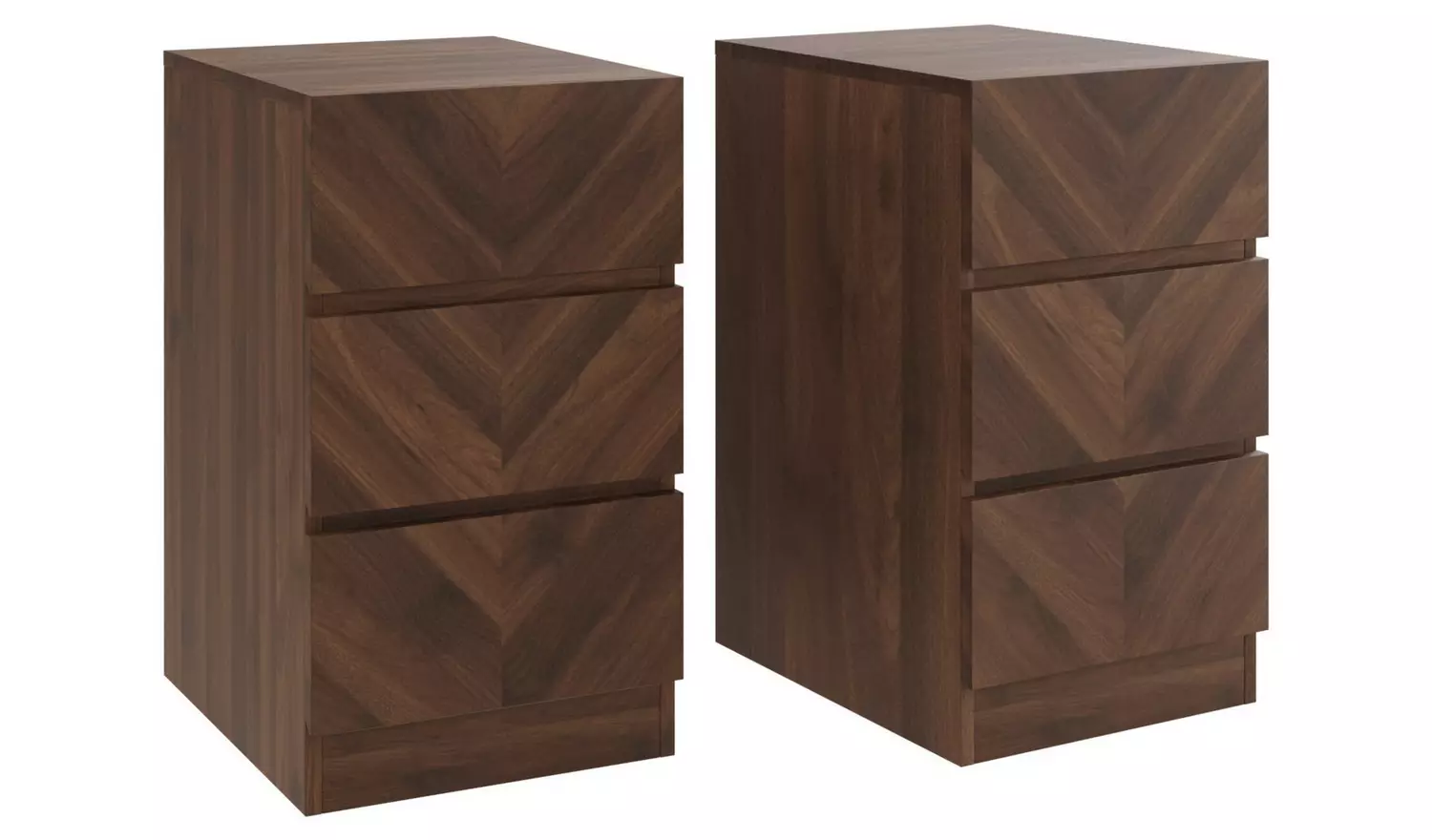 GFW Catania 3 Drawers Set of 2 Bedside Table -Walnut