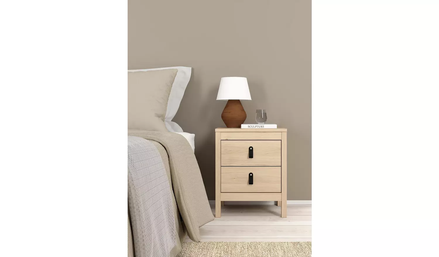 Tvilum Madrid 2 Drawer Bedside Table - Oak