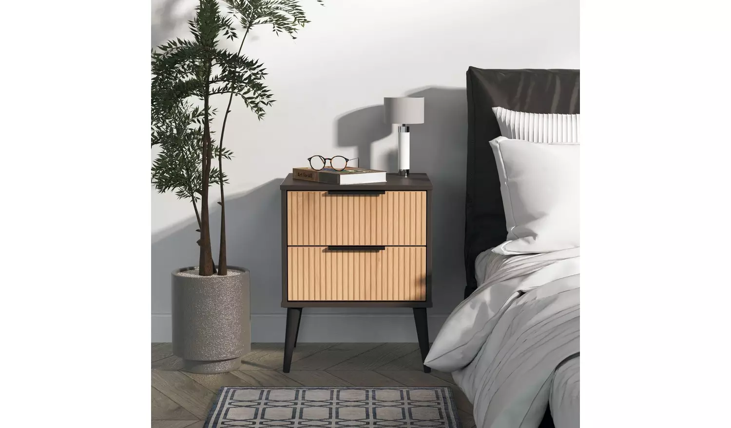 Livara Bergen 2 Drawer Bedside Table - Grey & Oak