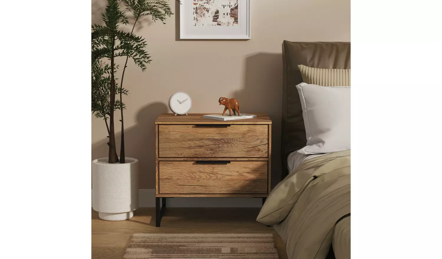 Livara Messina 2 Drawer Bedside Table - Oak
