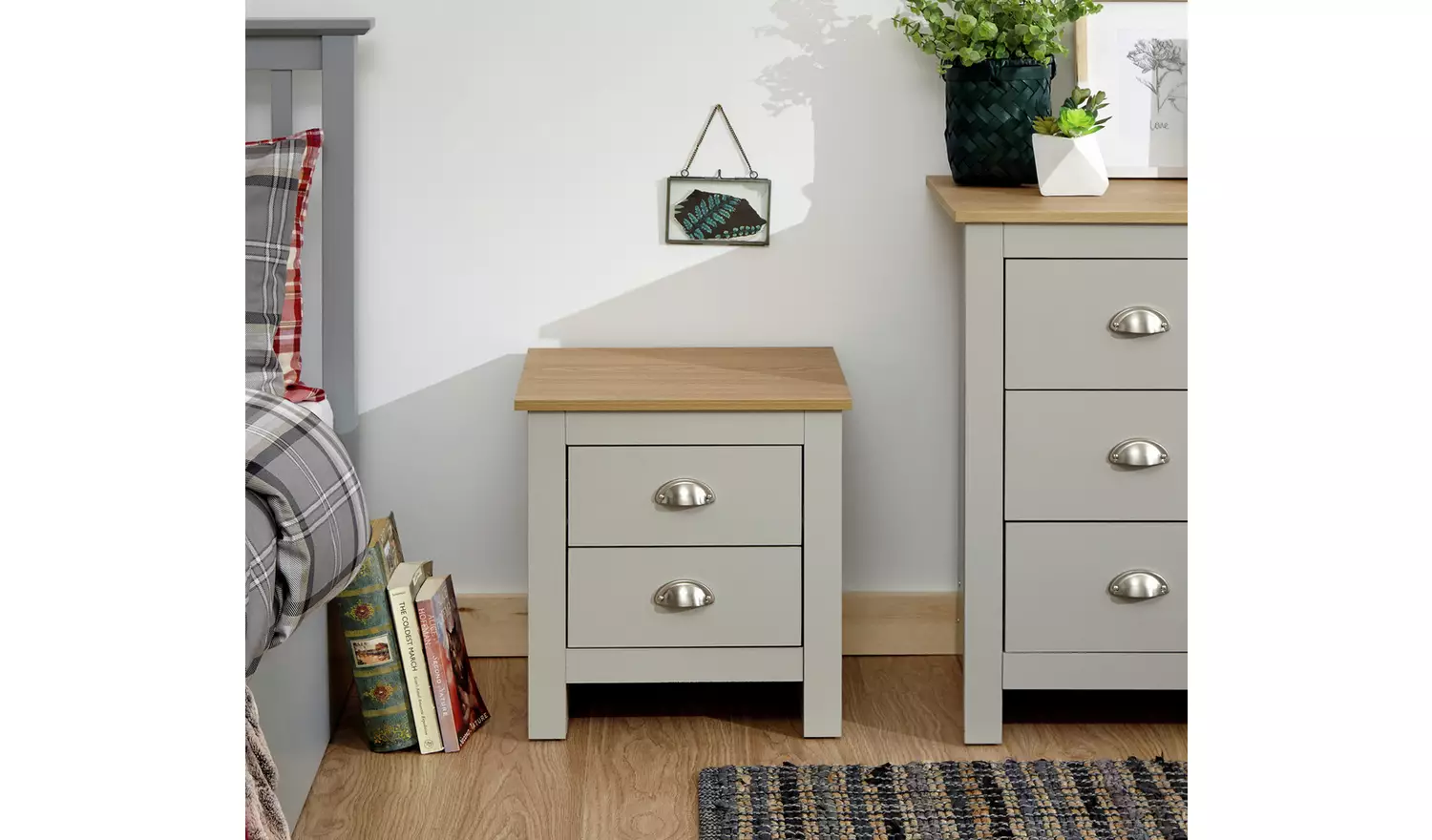 GFW Lancaster 2 Drawer Bedside Table - Grey Oak