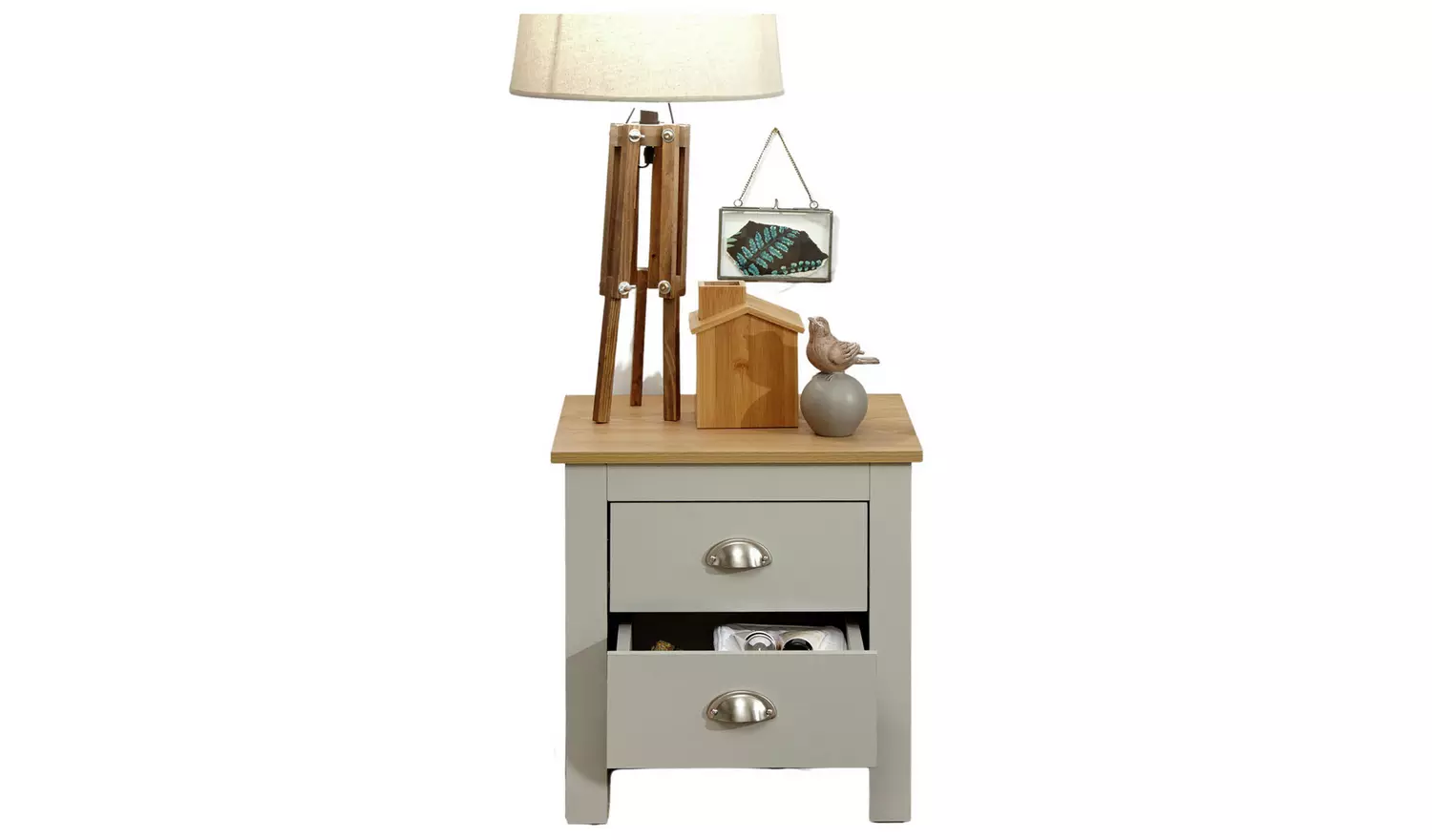 GFW Lancaster 2 Drawer Bedside Table - Grey Oak