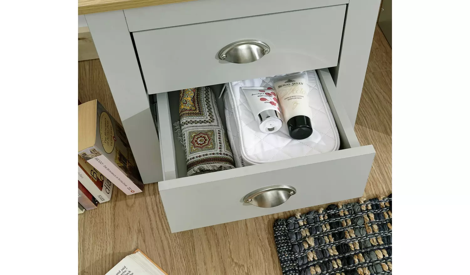 GFW Lancaster 2 Drawer Bedside Table - Grey Oak