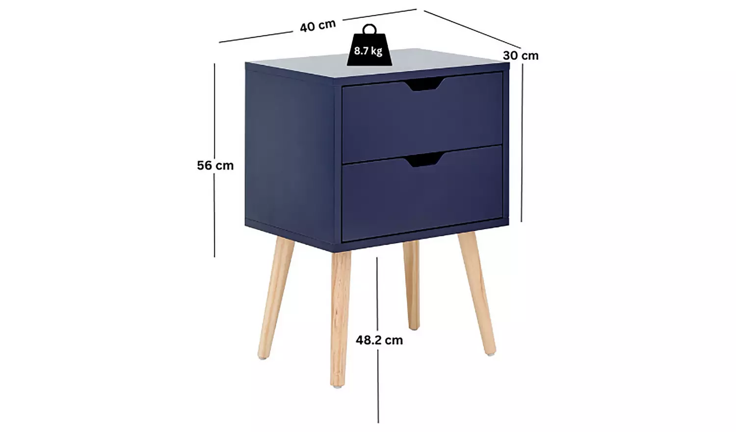 GFW Nyborg 2 Drawer Bedside Table - Blue
