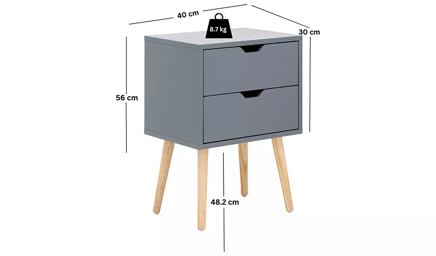 GFW Nyborg 2 Drawer Bedside Table - Dark Grey