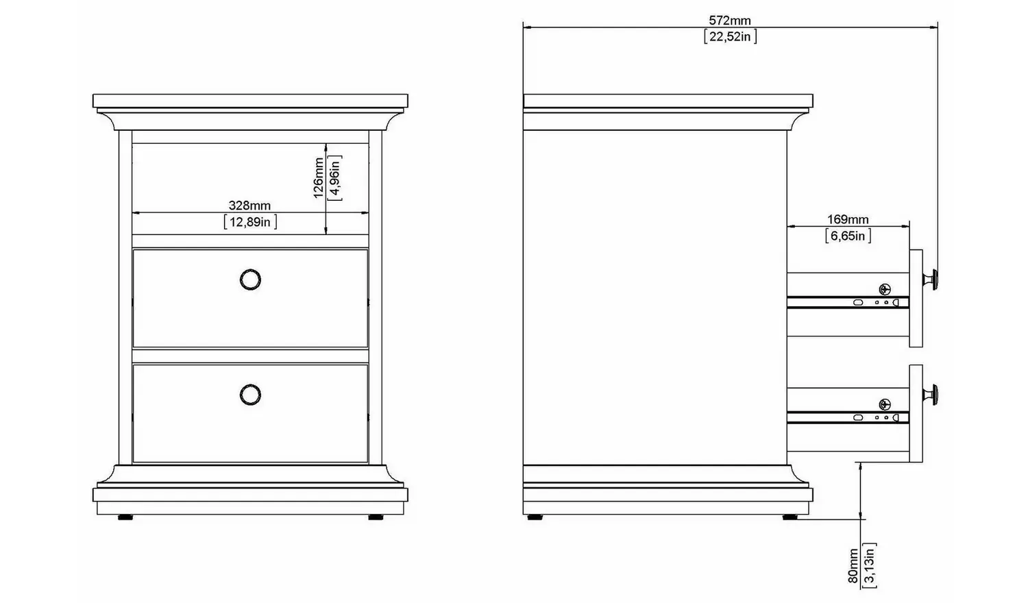 TvilumParis 2 Drawer Bedside Table - White
