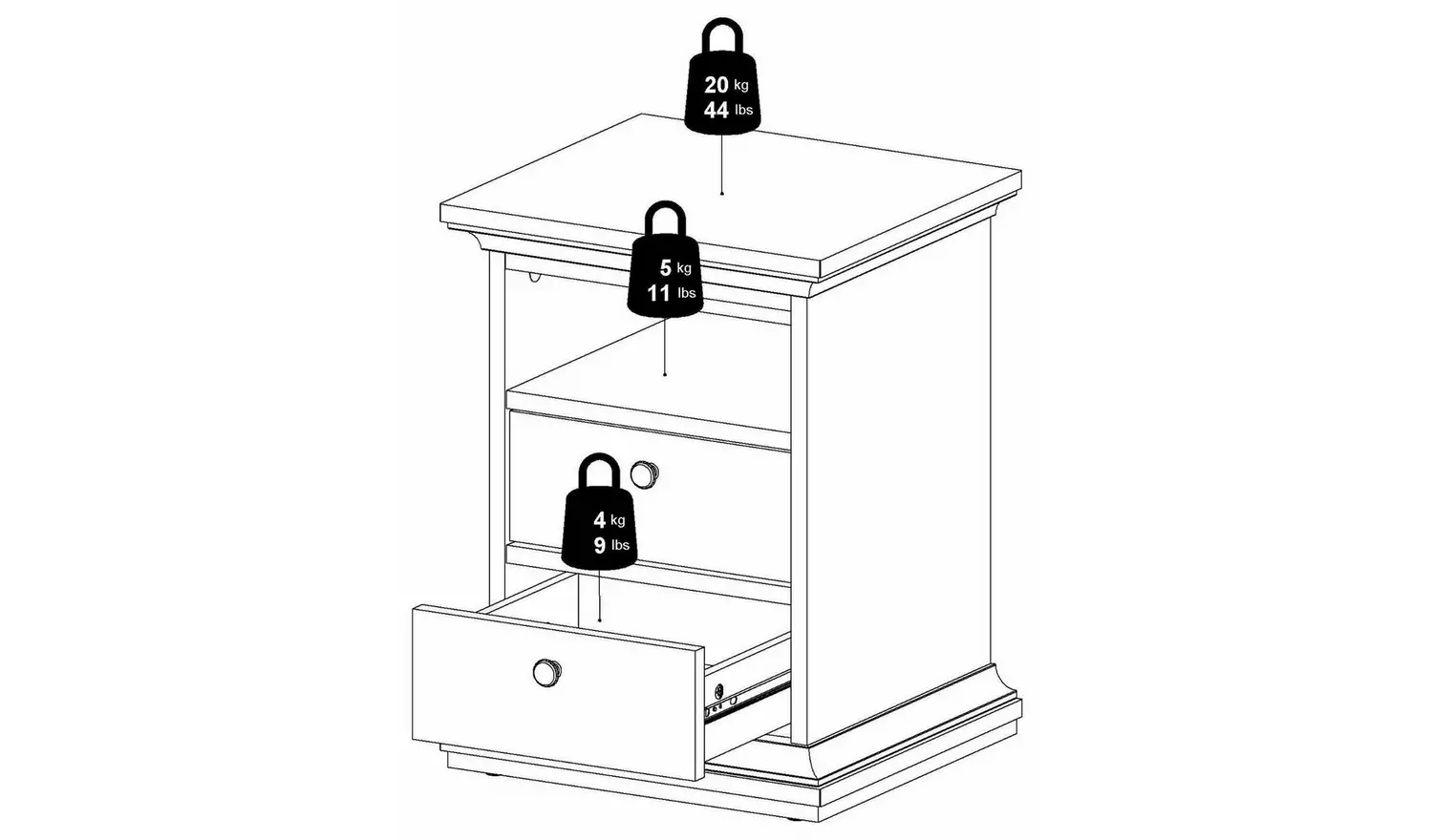 TvilumParis 2 Drawer Bedside Table - White