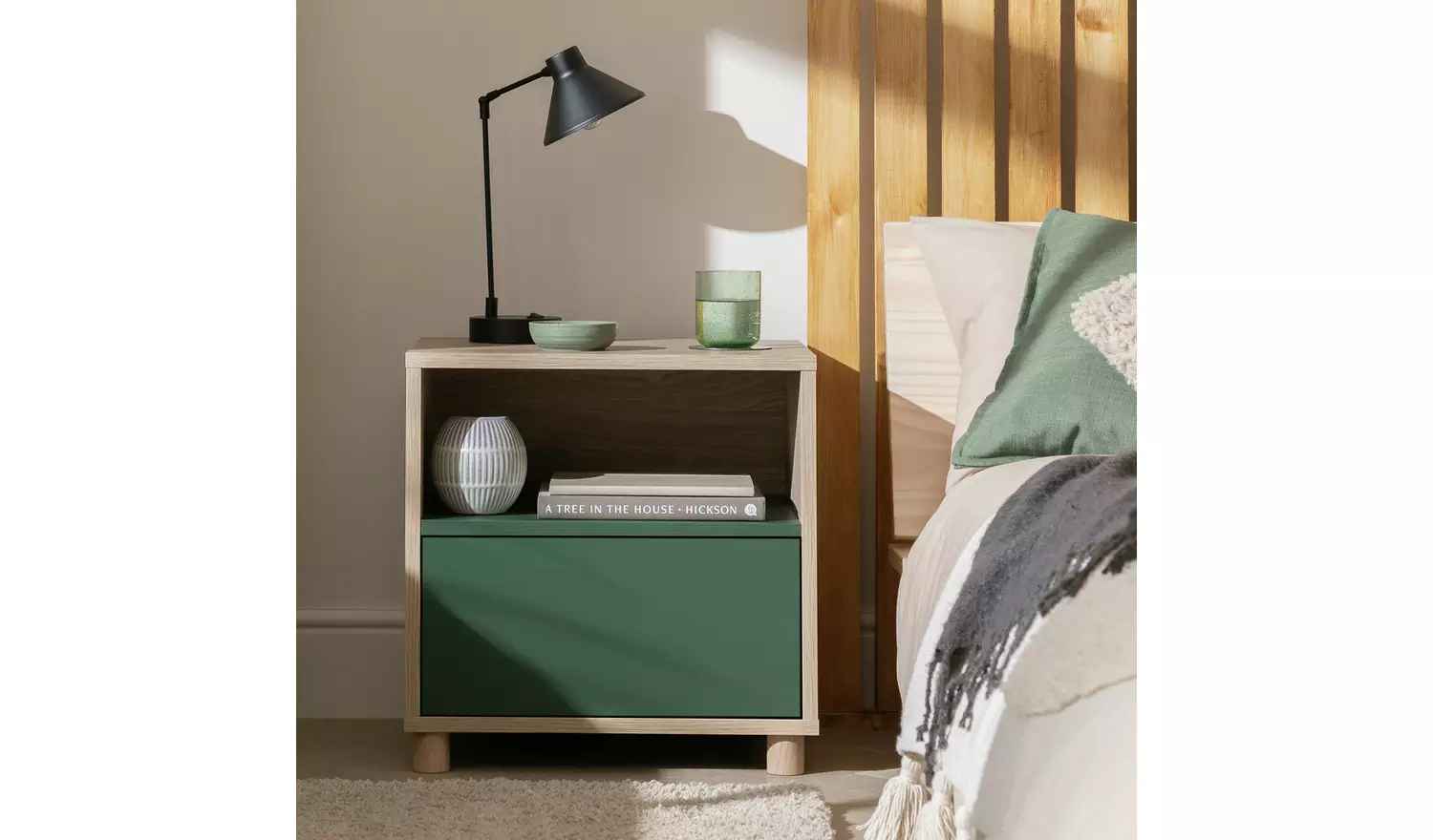 Habitat Koda 1 Drawer Bedside Table - Green