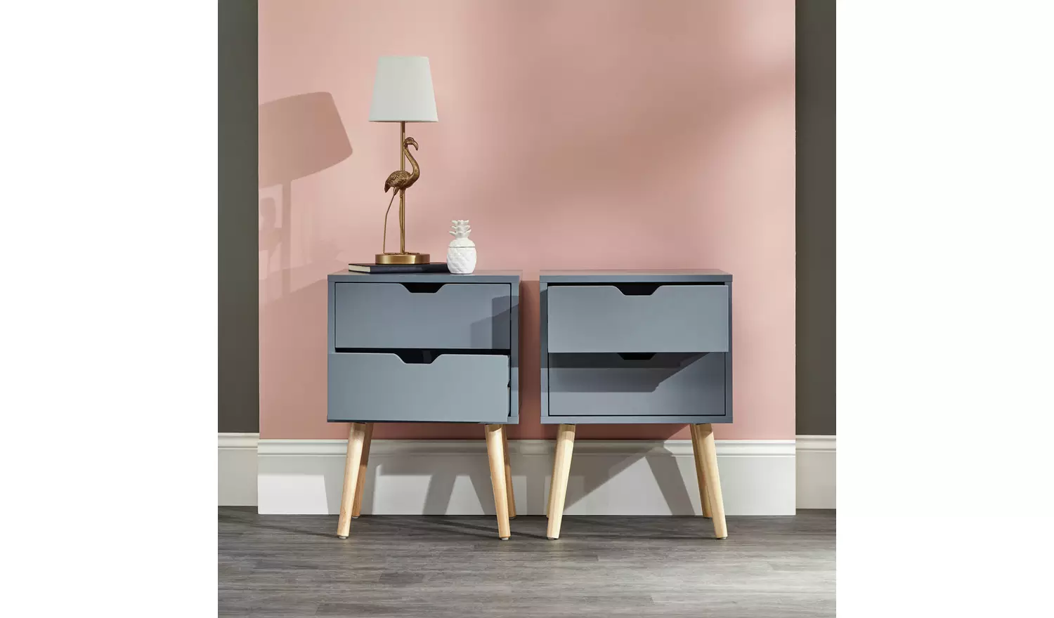 GFW Nyborg 2 Drawer Set of 2 Bedside Table - Grey