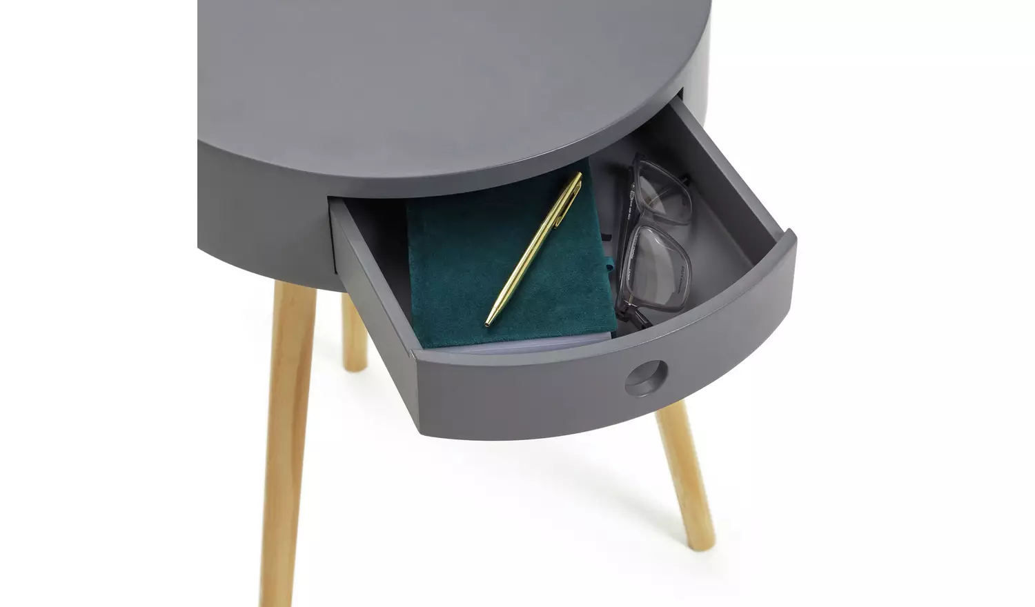 Habitat Otto 1 Drawer Round Bedside Table - Grey
