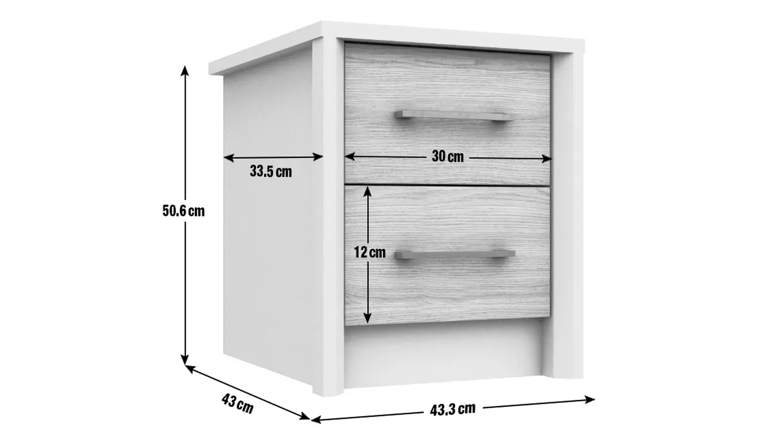Lancaster 2 Drawer Bedside Table - Grey