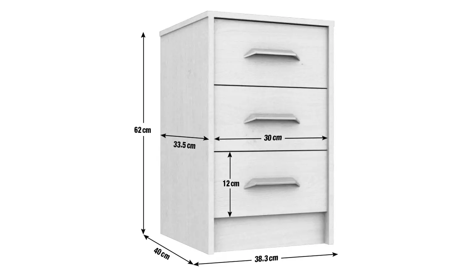 Ashdown 3 Drawer Bedside Table - Oak Effect