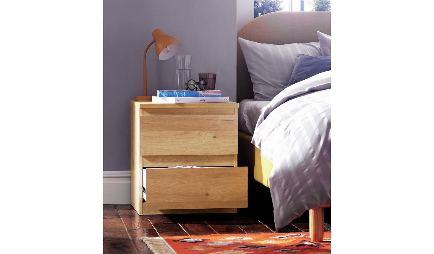 Argos Home Jenson 2 Drawer Bedside Table - Oak Effect